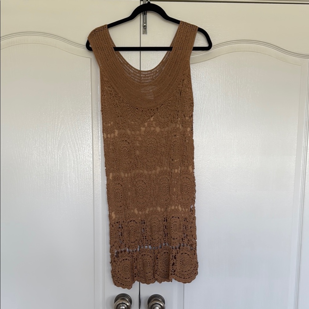 Brown Crochet Sleeveless Dress